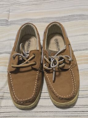 Magellan Outdoors Men's Brown Suede Boat Shoes with White Stitching